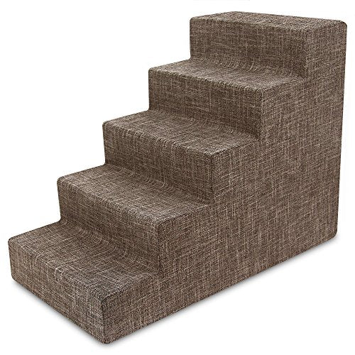 Best Pet Supplies Dog Stairs for Small Dogs & Cats, Foam Pet Steps Portable Ramp for Couch Sofa and High Bed Non-Slip Balanced Indoor Step Support, Paw Safe No Assembly - Brown Linen, 5-Step
