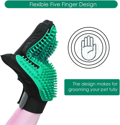 Pet Hair Remover Glove - Gentle Pet Grooming Glove Brush - Deshedding Glove - Massage Mitt with Enhanced Five Finger Design - Perfect for Dogs & Cats with Long & Short Fur - 1 Pack (Right-hand), Green - color: Green