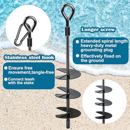 Beach Dog Stake Anchor Heavy Duty Dog Tie Out Stake 360° Swivel Dog Stake Beach Essentials for Large Dogs, Screw in Ground Dog Anchor for Sand Yard Park Camping Outside