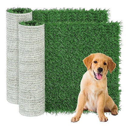 GLOBREEN Puppy Artificial Grass Pee Pad for Dogs Potty Training - 18 x 14 Inches Replacement Pet Fake Grass Mat 2 Pack, Reusable & High Drainage & Anti Odors - size: 18"x14"
