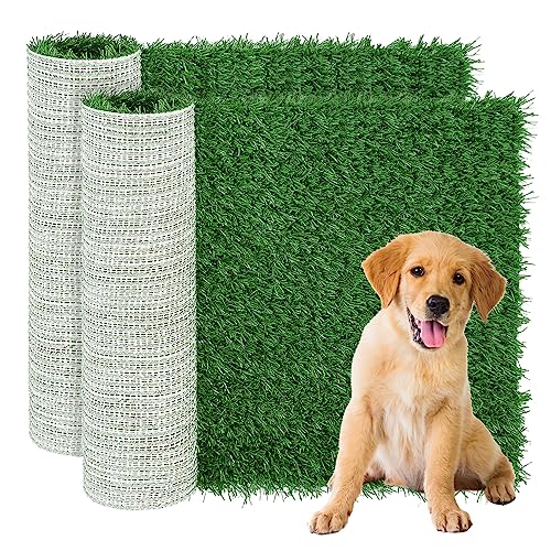 GLOBREEN Puppy Artificial Grass Pee Pad for Dogs Potty Training - 18 x 14 Inches Replacement Pet Fake Grass Mat 2 Pack, Reusable & High Drainage & Anti Odors - size: 18"x14"