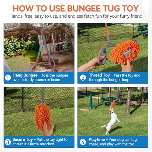 ALL FOR PAWS Dog Bungee Tug Toy, Outdoor Hanging Bungee from Tree for Chase & Tug Fun, Interactive Tug-of-War Toy for Small and Medium Dogs, Bungee Cord with Dog Rope Toy & Soft Chew Toy