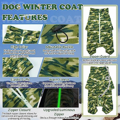 ROZKITCH Small Dog Camo Coat, Pet Windproof Warm Cold Weather Jacket Vest with Luminous Zipper, Jumpsuit Apparel Outfit Clothes for Small Medium Large Dog Camo S - color: Camo Green, size: S