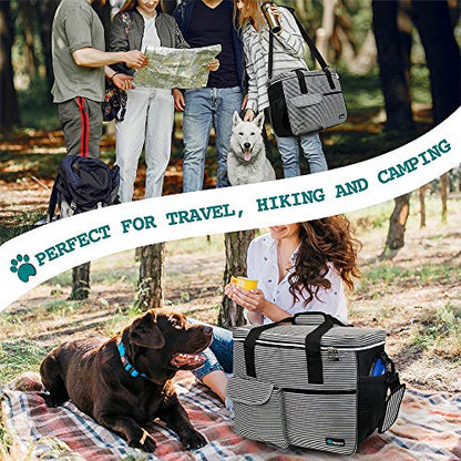 PetAmi Dog Travel Bag Organizer, Pet Travel Kit with 2 Food Containers & 2 Collapsible Dog Bowls, Pet Supplies Tote with Luggage Sleeve, Weekend Road Trip Camping Essentials, Stripe Black, Medium - color: Stripe Black, size: Medium - 14.5"L x 8"W x 12.0"H