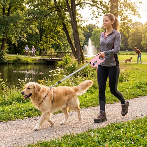 Naroote Retractable Dog Leash, Cat Leash Heavy Duty Pet Leash with Nylon Reflective Tape 2 Meter Dog Walking Leash Dog Leash for Small Dogs for Small Medium Large Dogs (Roseate)