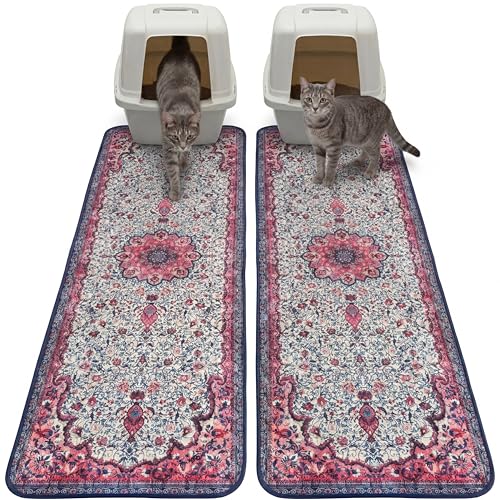 Hompet Cat Litter Mat 2 Pack, 18x54 Large Machine Washable Trapping Mats for Cats, Super Absorbent & Urine-Proof Cat Litter Box Mat for Floor, Waterproof & Non Slip Kitty Litter Rug - color: Rose Pink Mandala, size: 18x54 Inch (Pack of 2)