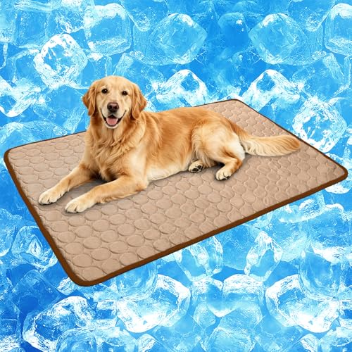 Dog Cooling Mat, Breathable Cooling Mat for Dogs(Q-Max>0.4) Washable Cold Crate Pad Cooling Dog Bed Mats, Non-Slip Dog Cooling Pad, Cats Cooling Mat for Kennels, Crates, Cars, Indoor & Outdoor - color: Brown, size: L(28*22")