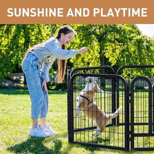 Metal Dog Playpen, 24" Inch Height 24 Panels, Ideal Dog Fence for Large/Medium/Small Dogs Indoor & Outdoor Bliss, Perfect Dog Pen for Camping, Yard and RV | Black-Silver - size: 24"High, style: 24 Panels
