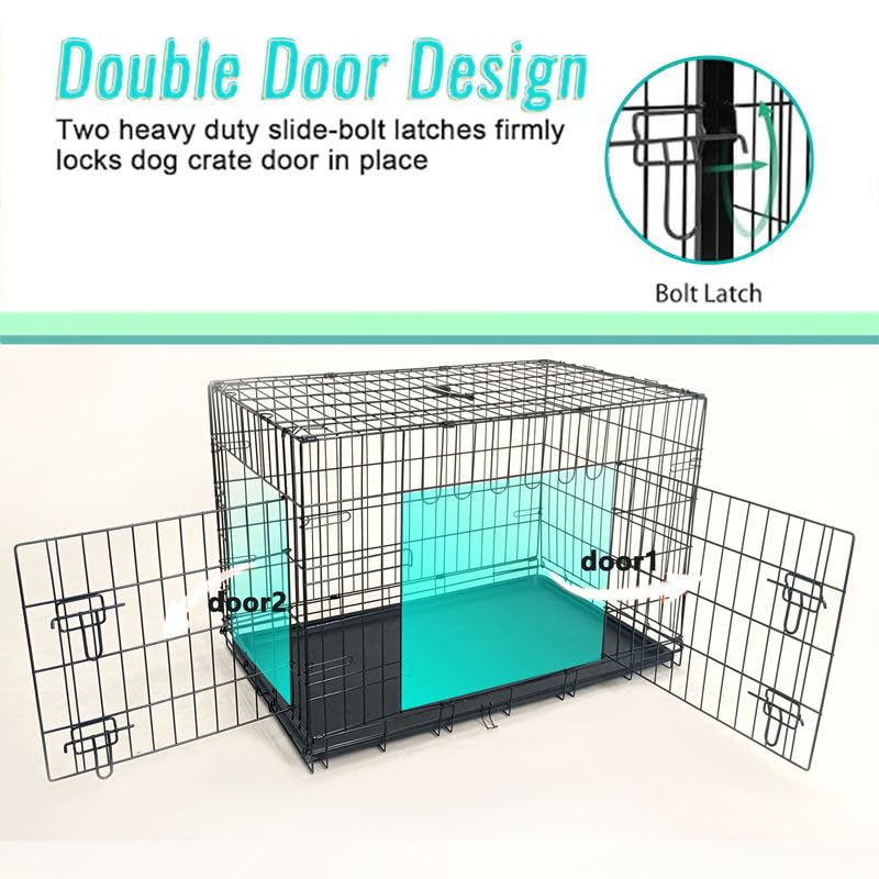 24-Inch Folding Metal Dog Crate for Small Breeds – Double Door, Removable Tray, and Carry Handle – Ideal for Indoor - Black