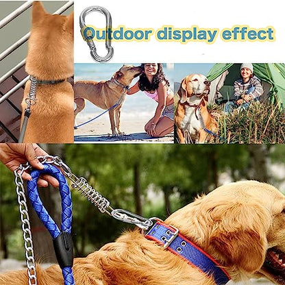 2 Pack Metal Bungee Leash Extension for Large Dogs, Tie Out Cable Attachment, Shock Absorbing Leash Spring for Training, Running