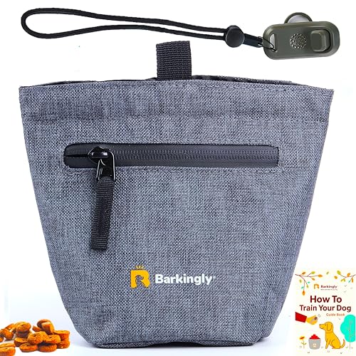 Barkingly. Dog Treat Pouch for Pet Training with Clicker. No Spill Magnetic Closure, 4 Ways to Wear, Detachable Waist Belt and Clip, Durable, One Handed Training, Waterproof Body. Treat Bag Pouches.