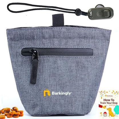 Barkingly. Dog Treat Pouch for Pet Training with Clicker. No Spill Magnetic Closure, 4 Ways to Wear, Detachable Waist Belt and Clip, Durable, One Handed Training, Waterproof Body. Treat Bag Pouches.