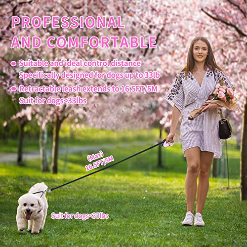Retractable Dog Leash,[Strong Nylon Tape][One-Handed One Button Lock] for Small Medium Dogs and Cats,16ft Pet Walking Leash with 360°Tangle-Free Design,Anti-Slip Handle,Gift Package (Pink) - color: Pink