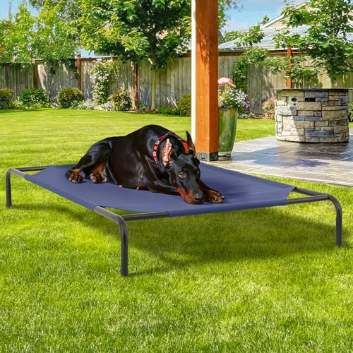 Magshion Elevated Dog Bed, Raised Pet Cot with Non-Slip Feet, Cooling Breathable Mesh Fabric Pet Cot Bed for Indoor Outdoor Use for Extra Large Dogs and Cats up to 120 lbs, Navy