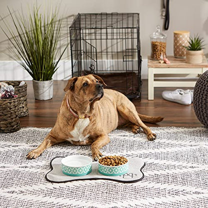 Bone Dry Lattice Collection Pet Bowl & Canister, Medium Set, 6x2", Aqua, 2 Count - color: Aqua, size: Medium Set, 6x2"
