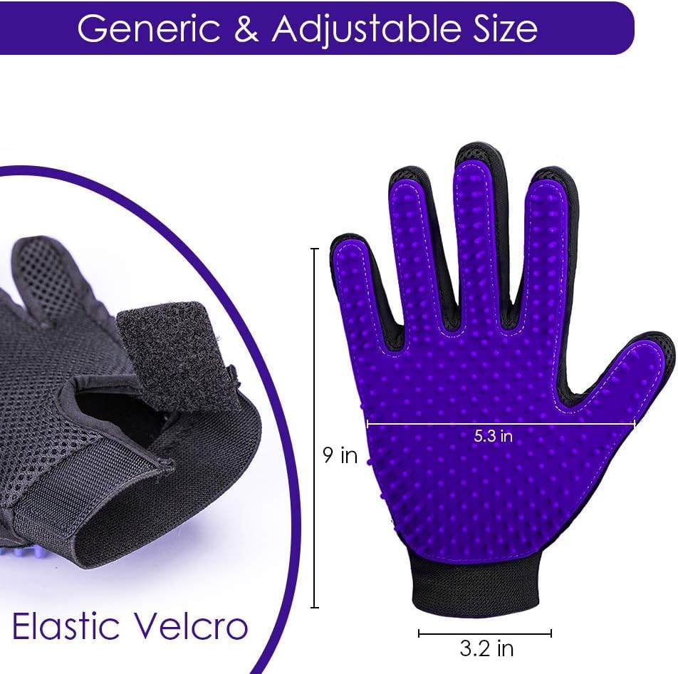 DELOMO Pet Hair Remover Glove - Gentle Pet Grooming Glove Brush - Deshedding Glove - Massage Mitt with Enhanced Five Finger Design - Perfect for Dogs & Cats with Long & Short Fur - 1 Pack, Purple - color: Purple
