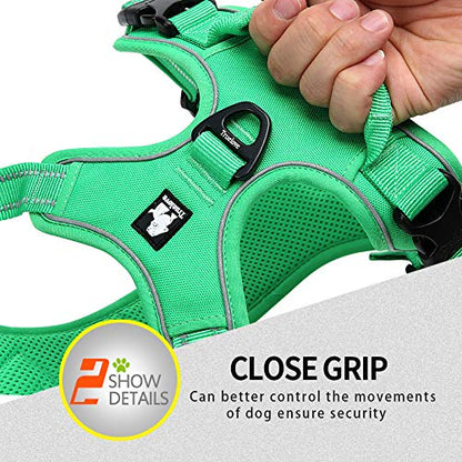 JUXZH Truelove No Pull Dog Harness with Easy Control Handle and 2 Leash Attachments,Reflective Adjustable Pet Vest - color: Grass Green, size: Medium (Pack of 1)