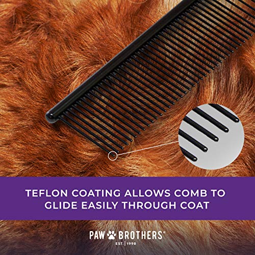 Ryan's Pet Supplies Paw Brothers Greyhound Style Teflon Comb for Dogs, Professional Grade, True Teflon, Fine/Medium, Ergonomic Handle, 7.5 in. - style: Medium/Fine