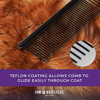 Ryan's Pet Supplies Paw Brothers Greyhound Style Teflon Comb for Dogs, Professional Grade, True Teflon, Fine/Medium, Ergonomic Handle, 7.5 in. - style: Medium/Fine