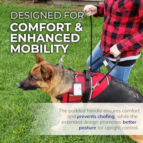 ActiveDogs Service Dog Handle, 12 inch, Solid Core Aluminum, T-Shape or Round or Rectangular, Made in USA, Includes Molded Rubber Grip & Adjustable Chrome ID Band