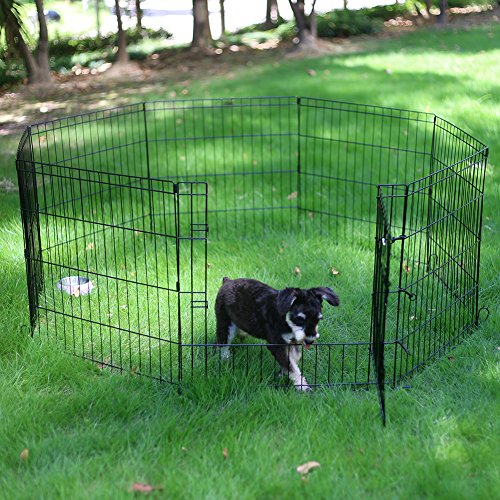 PEEKABOO Dog Pen Pet Playpen Dog Fence Indoor Foldable Metal Wire Exercise Puppy Play Yard Pet Enclosure Outdoor 8 Panels 24 Inch (Only Black playpen) - style: Only playpen