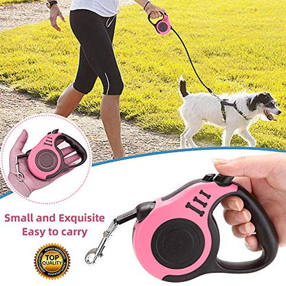 Retractable Dog Leash for Medium - Small Dogs and Cats - 16.5FT Tangle Free, Heavy Duty Walking Leash with Anti Slip Handle, Pause and Lock Strong Nylon Tape - color: Pink