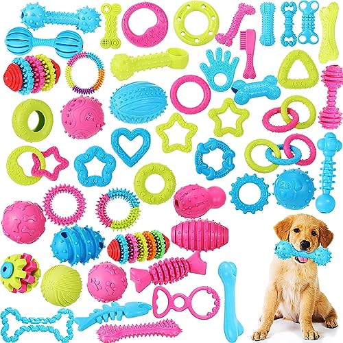 Jenaai 50 Pack Puppy Toys Chew for Teething Cute Soft Dog Toys Interactive Teething for Small Dogs Anxiety Relief Cleaning Teeth, Assorted Style