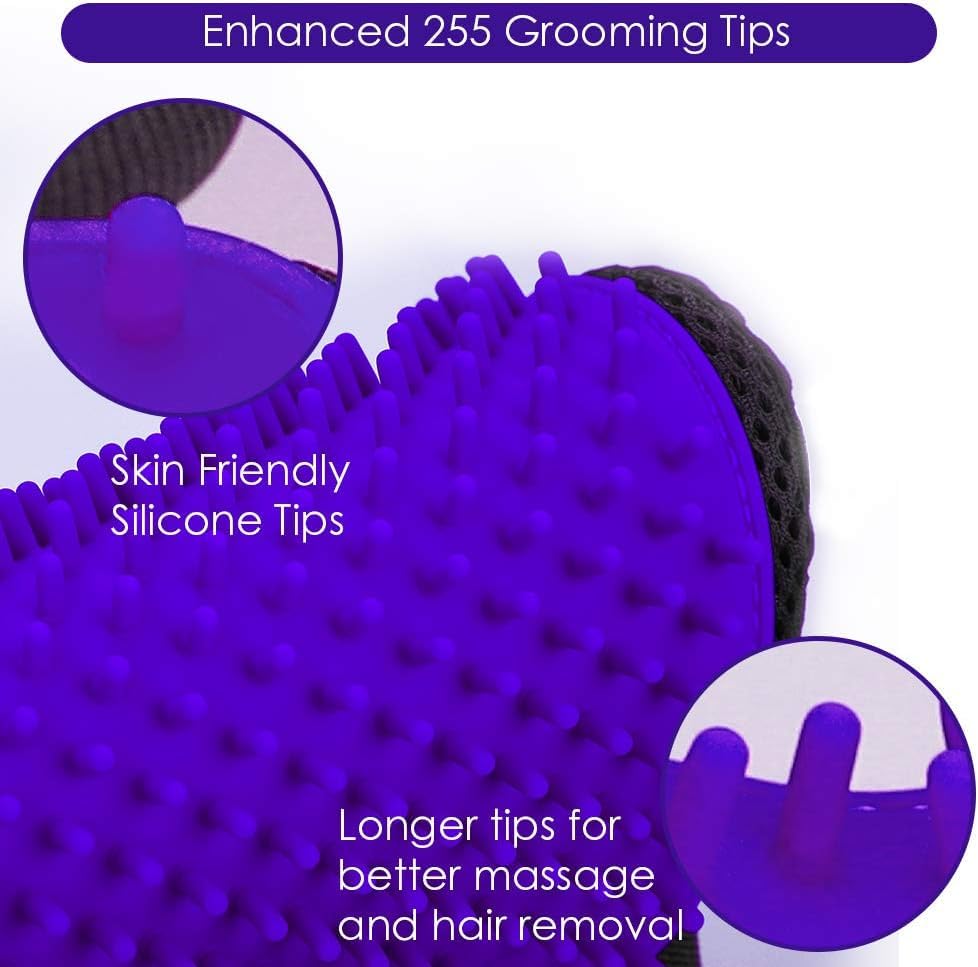 DELOMO Pet Hair Remover Glove - Gentle Pet Grooming Glove Brush - Deshedding Glove - Massage Mitt with Enhanced Five Finger Design - Perfect for Dogs & Cats with Long & Short Fur - 1 Pack, Purple - color: Purple