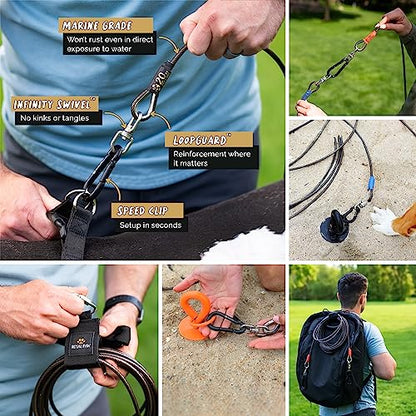 ROYAL PAW 30ft Dog Tie Out Cable and Stake - Dog Stake & Dog Tie Out Heavy Duty for Large Dogs up to 300 lbs (30-ft Onyx Black Dog Lead and Crimson Red Dog Anchor)
