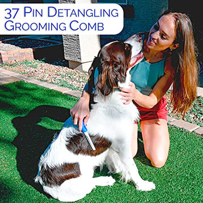 6 In 1 Premium Dog Brush Set - Dog Grooming Brushes - Ball Pin & Bristle Brush, Curved Blade Dematting Comb, Slicker Brush, Deshedding Edge Comb, Detangling Pet Comb