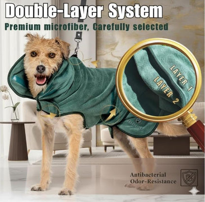 |FELPACTIVE® Premium Dog Drying Robe | Sizes S - XXXL | Quick-Drying Super Absorbent Double-Layer Microfiber | Soft & Snug Fit | Includes Luxury Gift Box + EBOOK | Dog Bath Robe, Pet Warming Bathrobe - color: jade green, size: Large