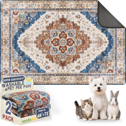 Washable Pee Pads for Dogs, Reusable Puppy Potty Training Pads, Ultra-Absorbent Thick Waterproof Leak-Proof Non-Slip Pads & Mat for Crate, Playpen, Floor, Whelping & Housebreaking , 2 Pack 48"x72" - color: Brick/Blue, size: 48" ×72"(pack of 2)