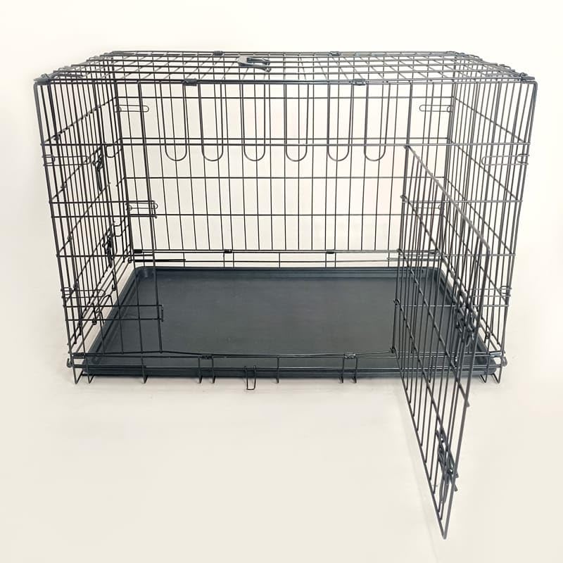 24-Inch Folding Metal Dog Crate for Small Breeds – Double Door, Removable Tray, and Carry Handle – Ideal for Indoor - Black