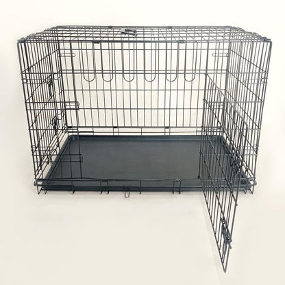 24-Inch Folding Metal Dog Crate for Small Breeds – Double Door, Removable Tray, and Carry Handle – Ideal for Indoor - Black