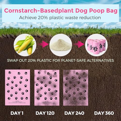 Dyforce 600 Count Dog Poop Bags Rolls with Dispenser, Scented Leak Proof Pet Waste Poop Bags for Dogs 13x9", Extra Thick and Large Doggy Cat Litter Bags for Poops with Holder, Pink - color: Pink