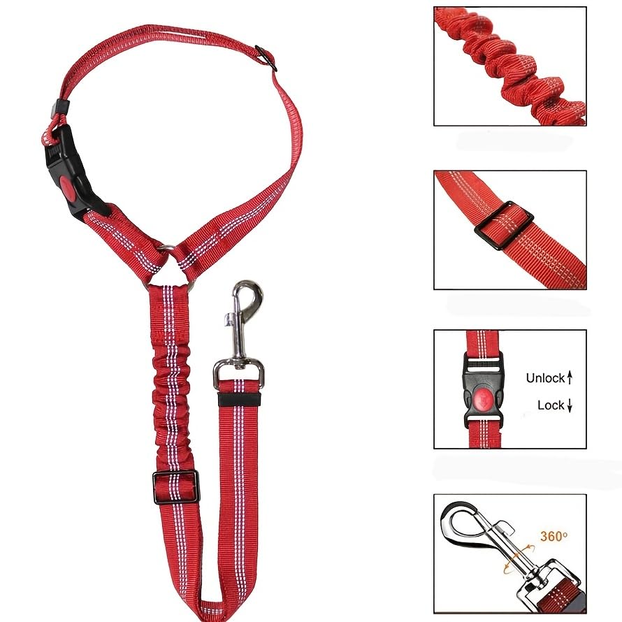 Elastic Retractable Dog Leash for Car Belts 1 Pack - Adjustable Pet Safety Tether for Vehicle Travel, Hands-Free Dog Restraint for Backseat，red - color: red