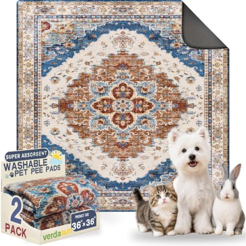 Washable Pee Pads for Dogs, Reusable Puppy Potty Training Pads, Ultra-Absorbent Thick Waterproof Leak-Proof Non-Slip Pads & Mat for Crate, Playpen, Floor, Whelping & Housebreaking , 2 Pack 36"x36" - color: Brick/Blue, size: 36" ×36"(pack of 2)