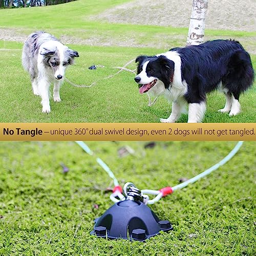 PAWSTATION 360 Degree Swivel Dog Tie Out Stake and Cable Small to Large Dogs Up to 150lbs - 20 ft Dog Yard Leash and Stake 5 Strong Tether Holds 1000lbs of Pull Force Yard Camping Outdoor Black PK-20