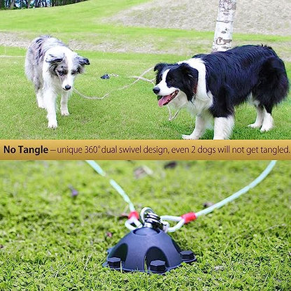 PAWSTATION 360 Degree Swivel Dog Tie Out Stake and Cable Small to Large Dogs Up to 150lbs - 20 ft Dog Yard Leash and Stake 5 Strong Tether Holds 1000lbs of Pull Force Yard Camping Outdoor Black PK-20