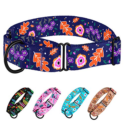 CollarDirect Martingale Dog Collar Heavy Duty Nylon Slip Collars for Small Medium Large Dogs [Nylon, Patterned, Navy Blue, L, 15"-20"] - color: Navy Blue, size: Large (Neck Size 15"-20")