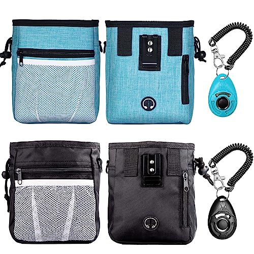 STMK Dog Treat Pouch Dog Clicker Training Kit, Dog Training Treat Pouch Dog Clicker for Training, 3 Ways to Wear Easily Carries Treat Pouches for Pet Training (Black and Light Blue) - color: Black and Light Blue