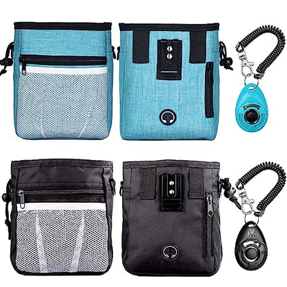 STMK Dog Treat Pouch Dog Clicker Training Kit, Dog Training Treat Pouch Dog Clicker for Training, 3 Ways to Wear Easily Carries Treat Pouches for Pet Training (Black and Light Blue) - color: Black and Light Blue