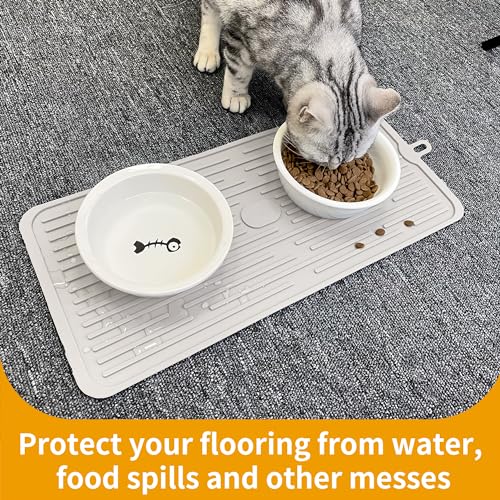 Ptlom Pet Placemat for Dog and Cat, Anti-Slip Waterproof Dogs Feeding Mat Prevent Food and Water Overflow, Bowl Mats Suitable for Medium and Small Pets, Cream, Silicone - color: Cream