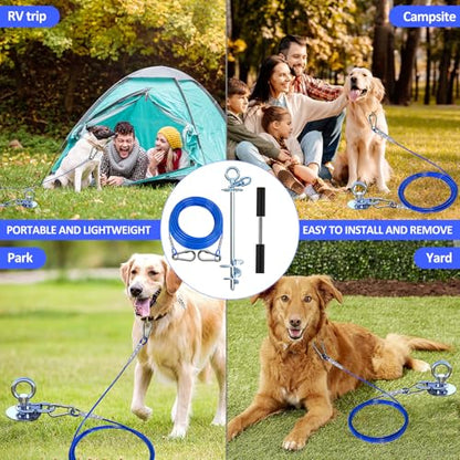 TOPKNOT Dog Tie Out Cable and Stake,with 20FT Heavy Duty Cable,360°Swivel Dog Run- No Tangle,Runner for Yard R- Up to 150LBS,Ideal for Outdoor Camping - size: dog stake+20ft/150lbs