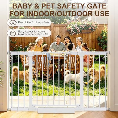 Baby Gate for Stairs,29.5"-48.4" Pressure-Mounted No Drilling Pet Gates for Doorways & Hallways,Auto Dog Close Gate with Walk Thru Door,No-Trip Design, Metal Design for Kids and Pets - size: 29.5-48.4"W x 30.7"H