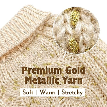 KYEESE Dog Sweater Pullover Winter Coat Turtleneck Knitwear with Golden Yarn for Small Dog, Beige, Medium - color: Beige, size: Medium