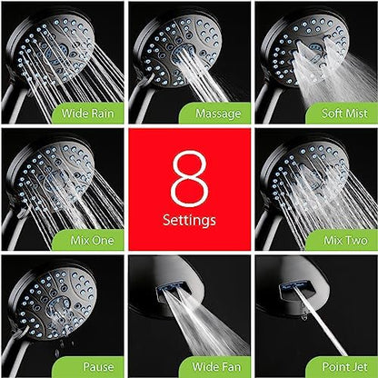 Hotel Spa AquaCare for California As-Seen-On-TV High Pressure Handheld Rain 50-mode 3-way Shower Head Combo with Adjustable Arm, Anti-clog Jets, Tub & Pet Power Wash, 6 ft. Hose, Matte Black - color: Matte Black, style: 1.8 Gallons Per Minute