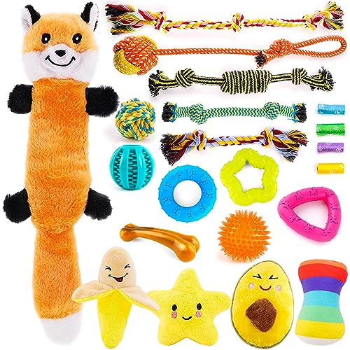 LOYEE Puppy Toys 21 Pack, Small Dog Chew Toys with Rope Toys for Teething Pet Cute Squeak Toy with Treating Ball for Puppy, Small Dogs - 21 Pack - style: 23 - Pack Fox