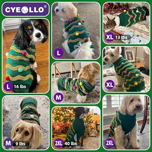 cyeollo Christmas Dog Sweater Pullover Turtleneck Glitter Holiday Pet Winter Clothes Knitted Sweaters for Small Dogs - color: Christmas, size: Large