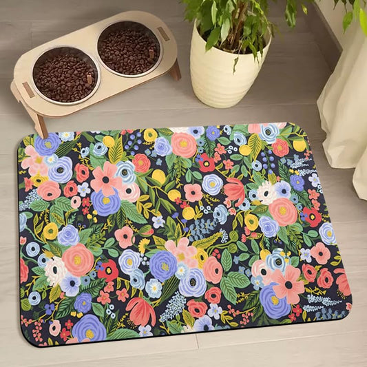 Dog Food Mats for Floors Waterproof, Pet Water Bowl Mats Pet Feeding Absorbent Placemats Flower 12 * 20 inch - color: 04Green, size: 20"L x 12"W